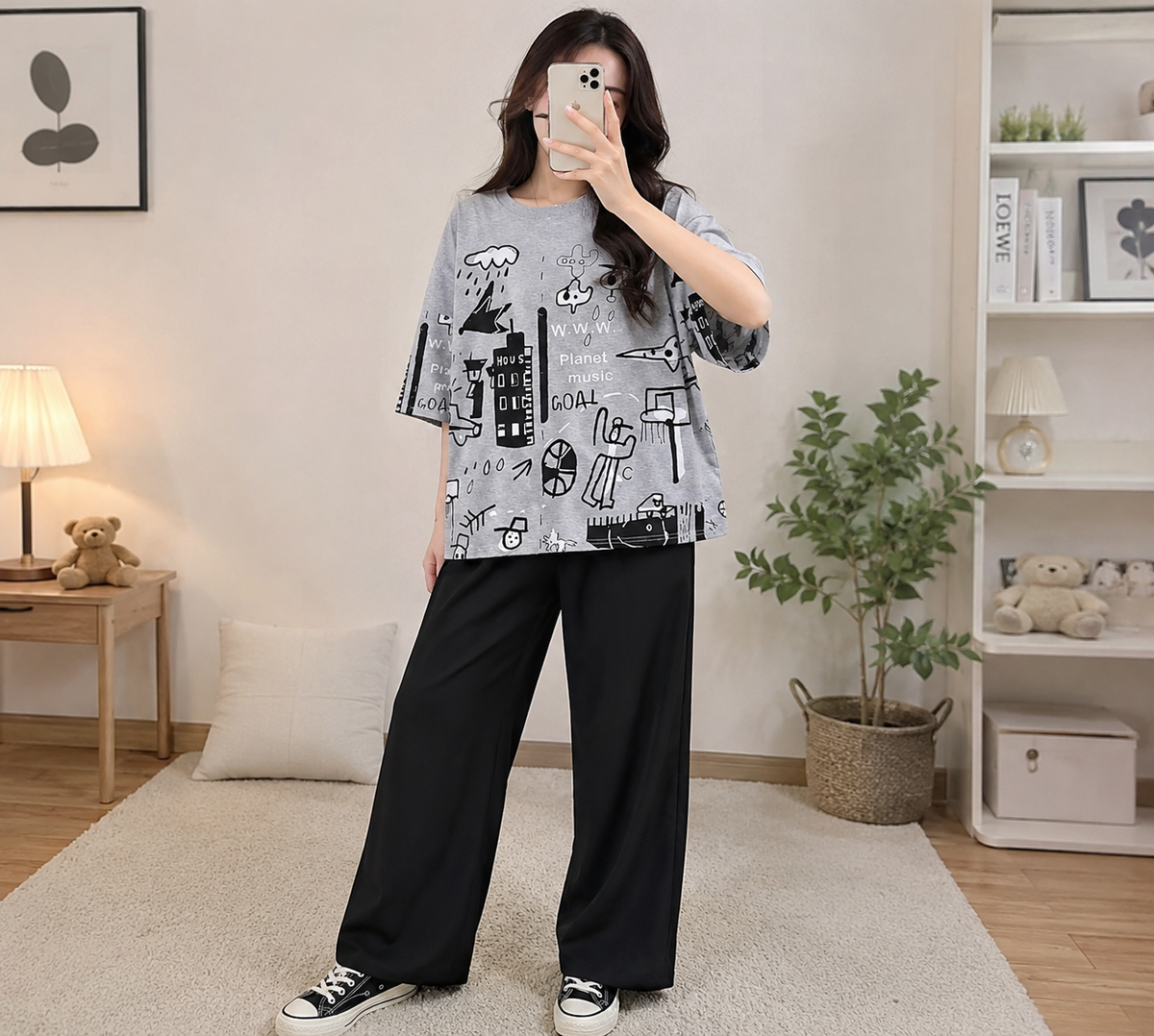 Grey Multi Print Trendy Cotton Jersey Pj Set