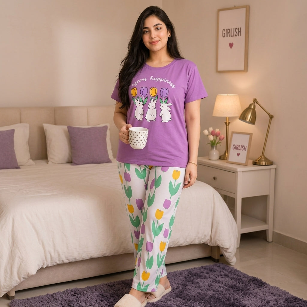 Lavender Rabit Trendy Cotton Jersey Pj Set