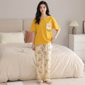 Yellow Floral Trendy Cotton Jersey Pj Set