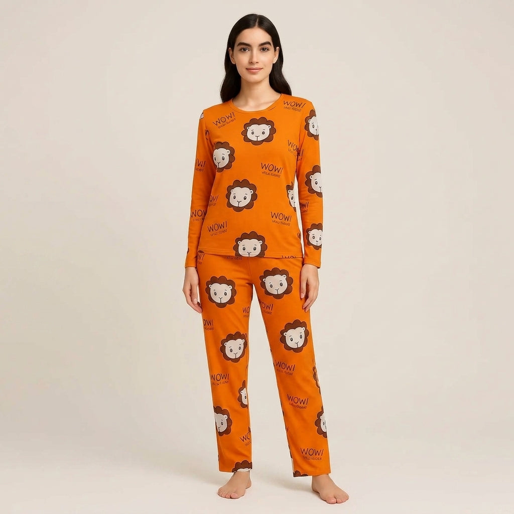 Ornage Tiger Trendy Cotton Jersey Pj Set