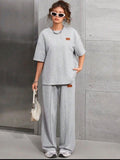 Grey Simple Trendy Cotton Jersey Pj Set