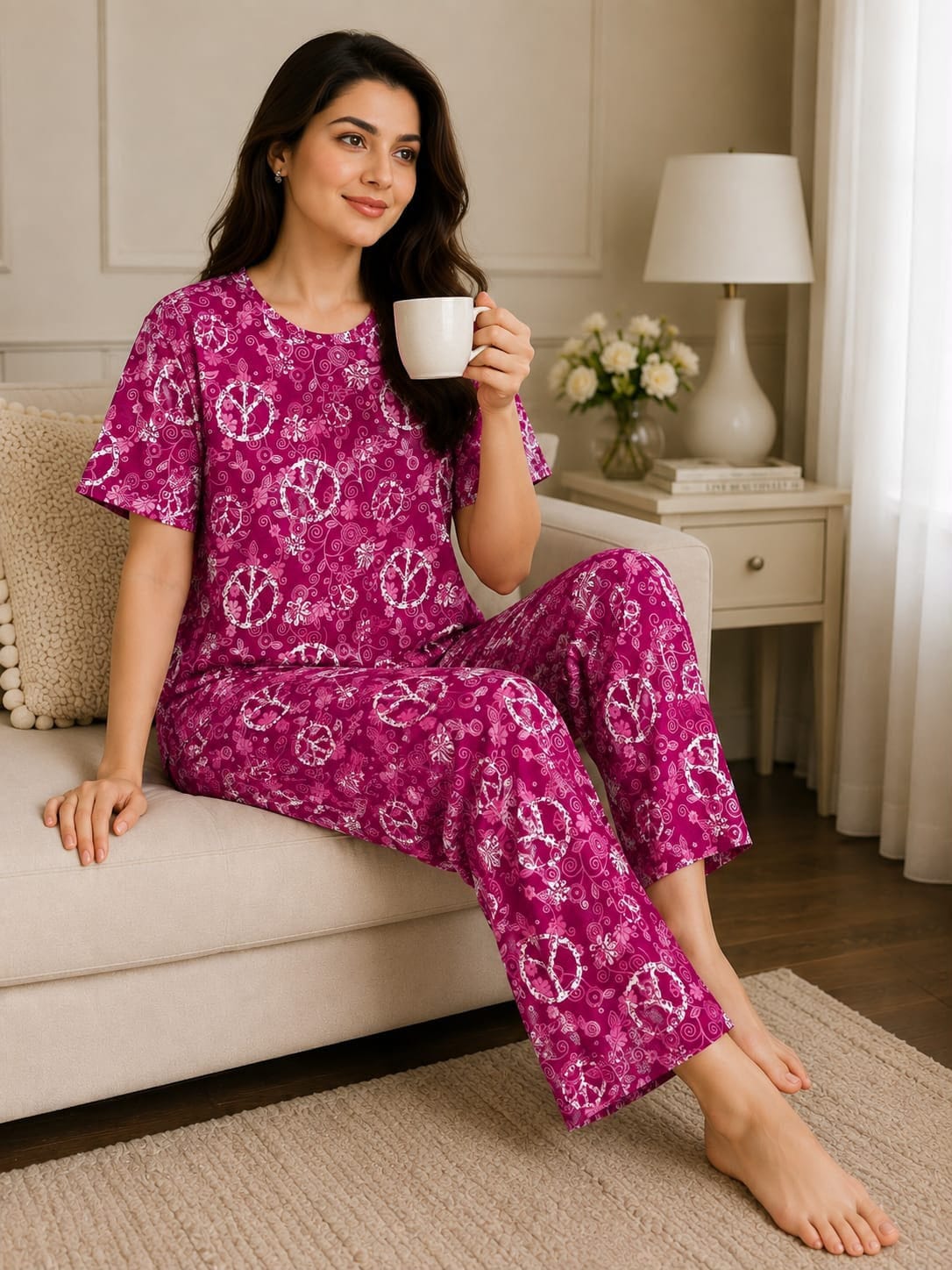 Hot Pink Trendy Cotton Jersey Pj Set