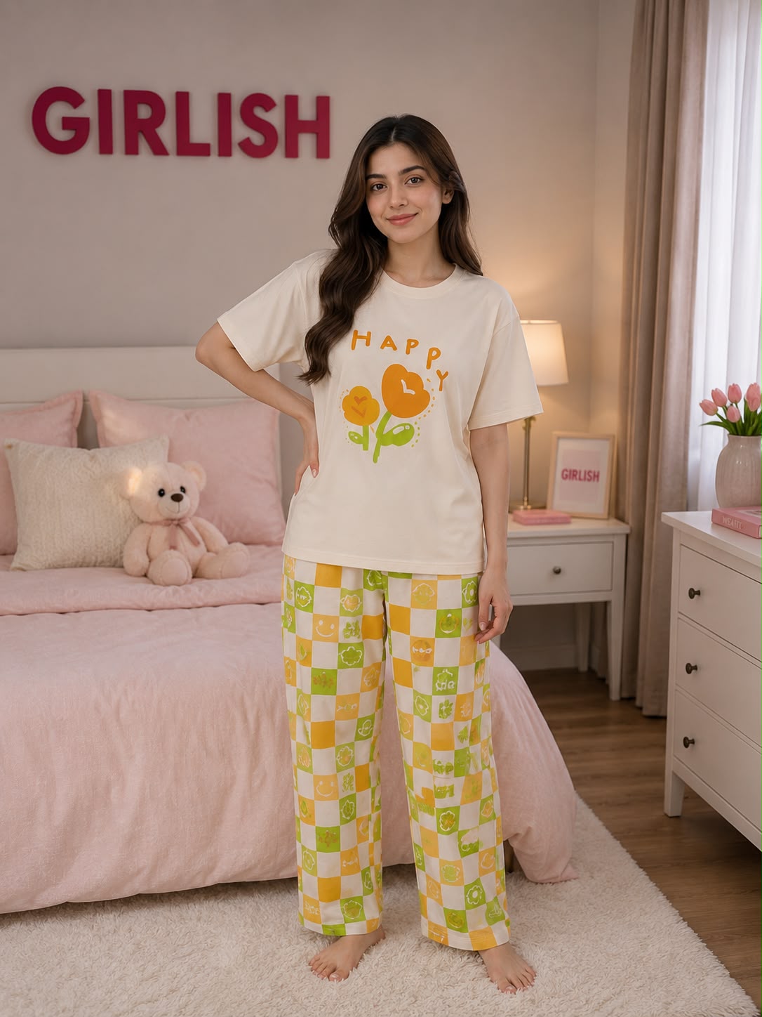 Happy Flower Trendy Cotton Jersey Pj Set
