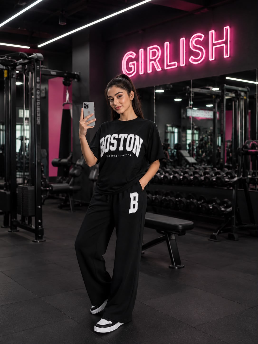 Black Boston Trendy Cotton Jersey Tracksuit