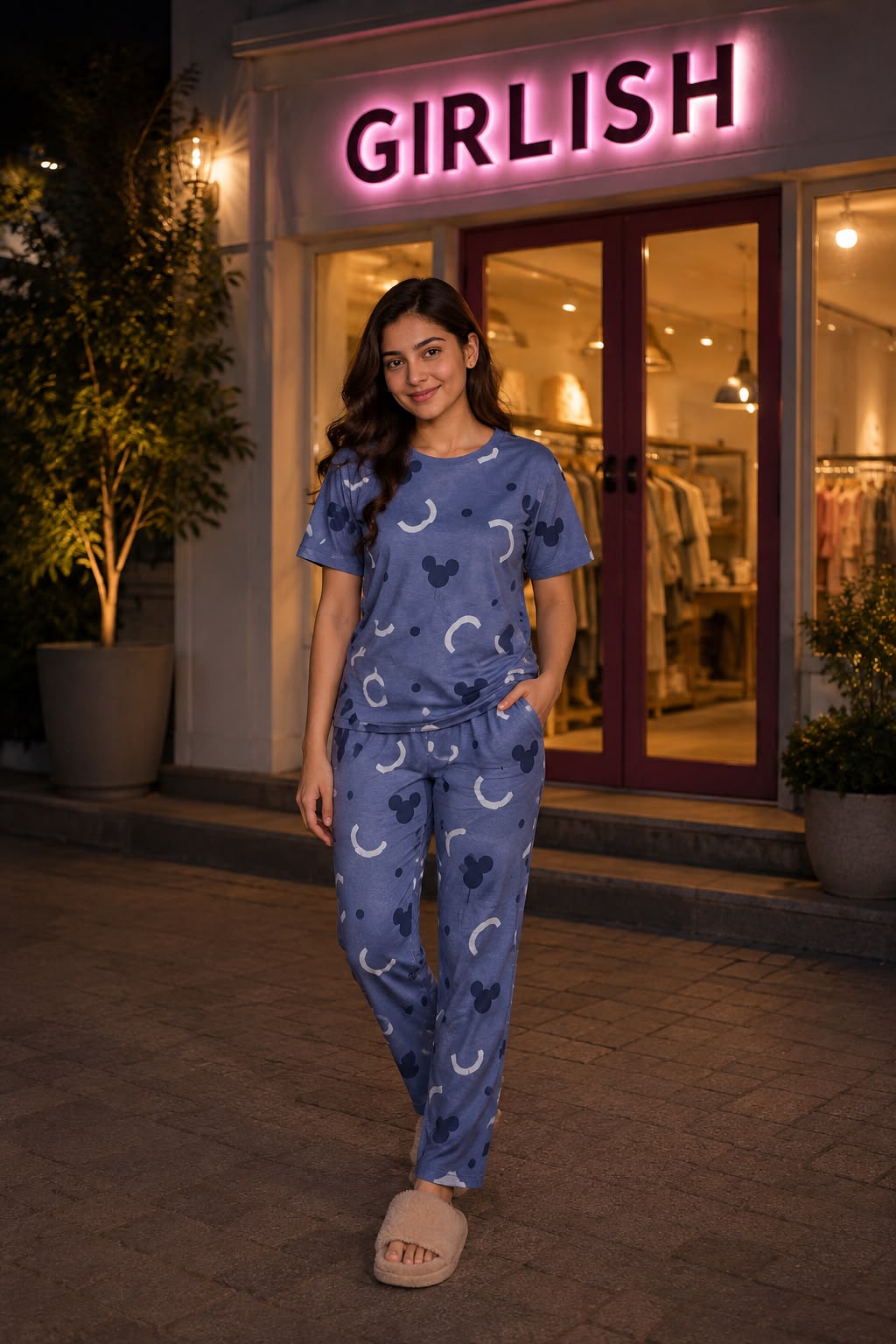 Blue Print Trendy Cotton Jersey Pj Set