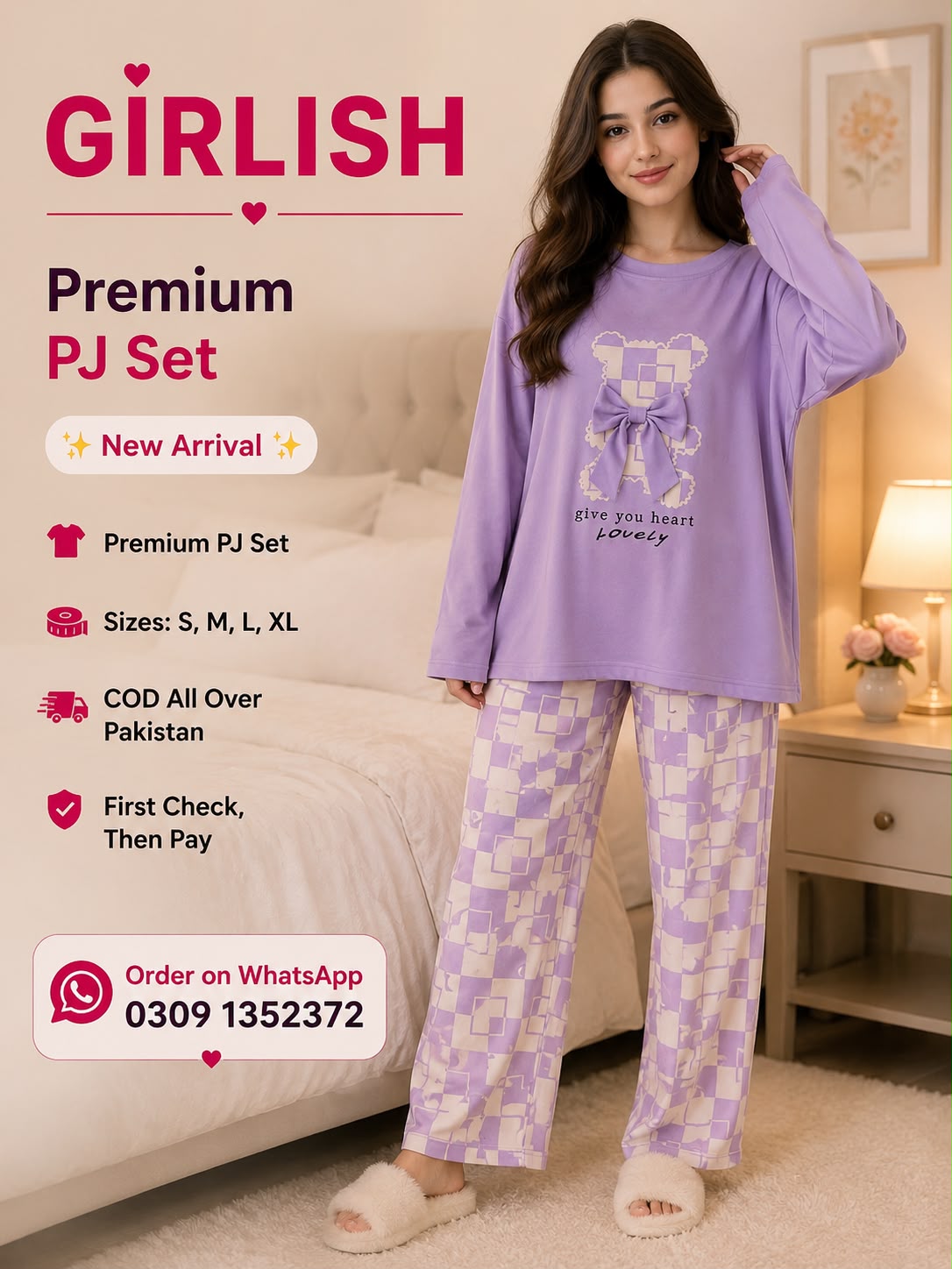 Lavender Bear Trendy Cotton Jersey Pj Set