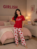 Red Love Heart Trendy Cotton Jersey Pj Set