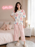 Pink White Rabbit Trendy Cotton Jersey Pj Set