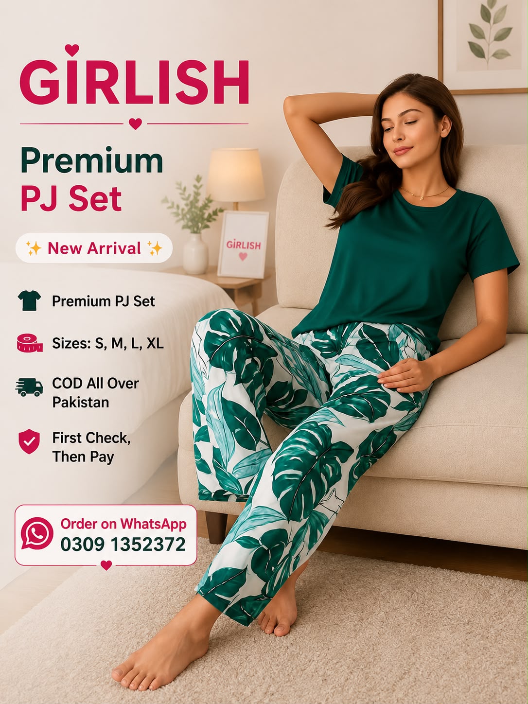 Green Floral Trendy Cotton Jersey Pj Set