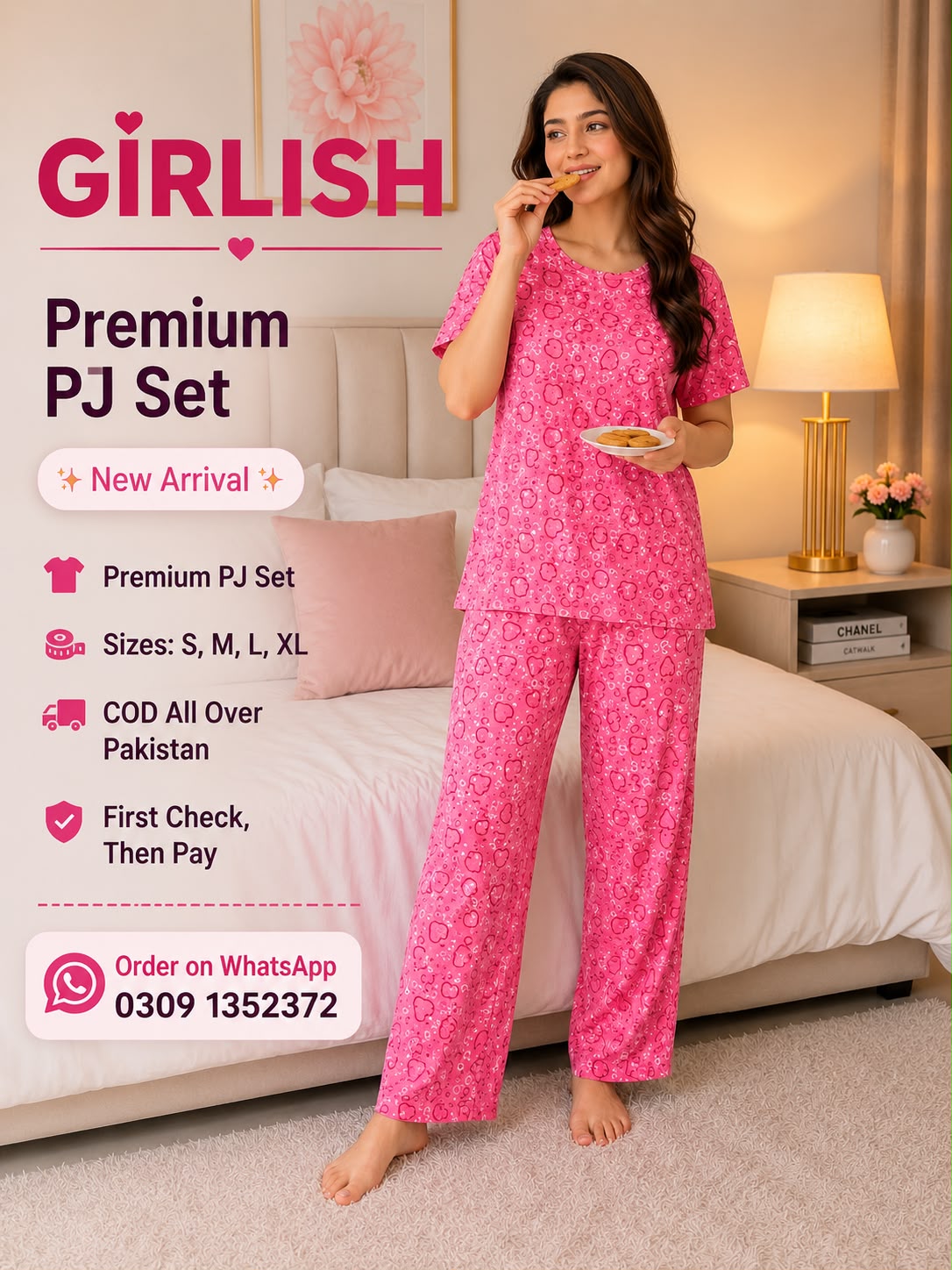 Pink Printed Trendy Cotton Jersey Pj Set