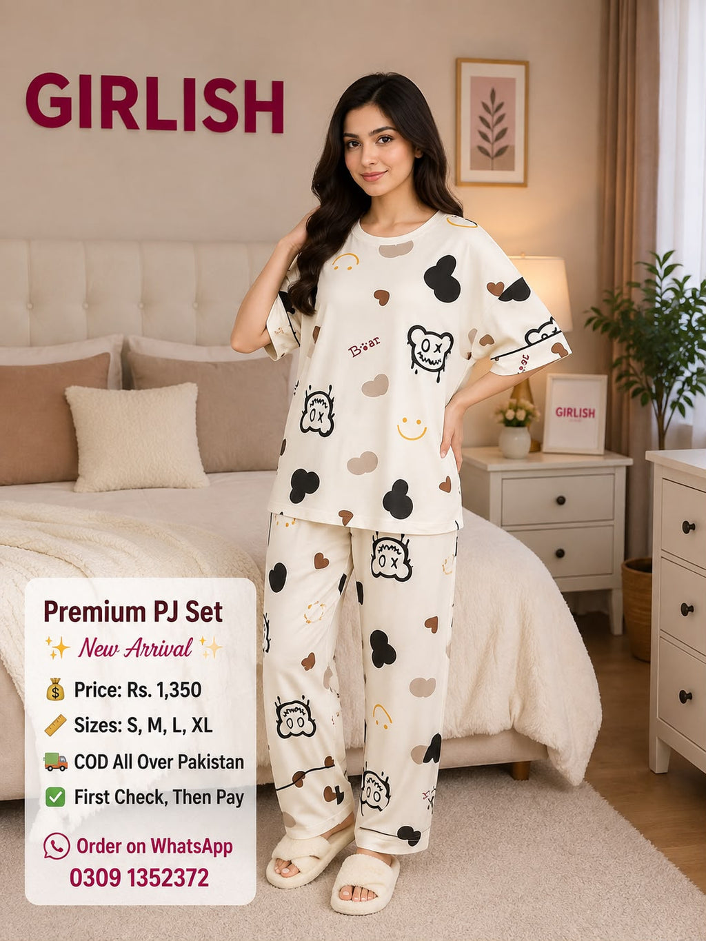 Playful White Trendy Cotton Jersey Pj Set