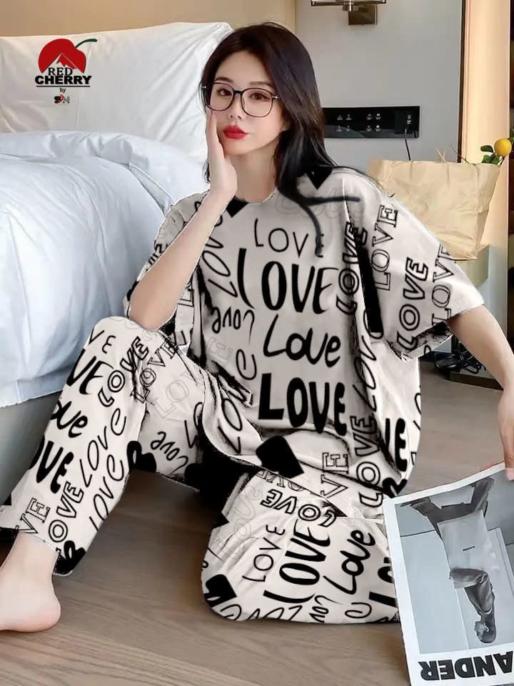 Skin Love Print Trendy Cotton Jersey Pj Set