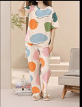 Colorful polka dot Print Trendy Cotton Jersey Pj Set