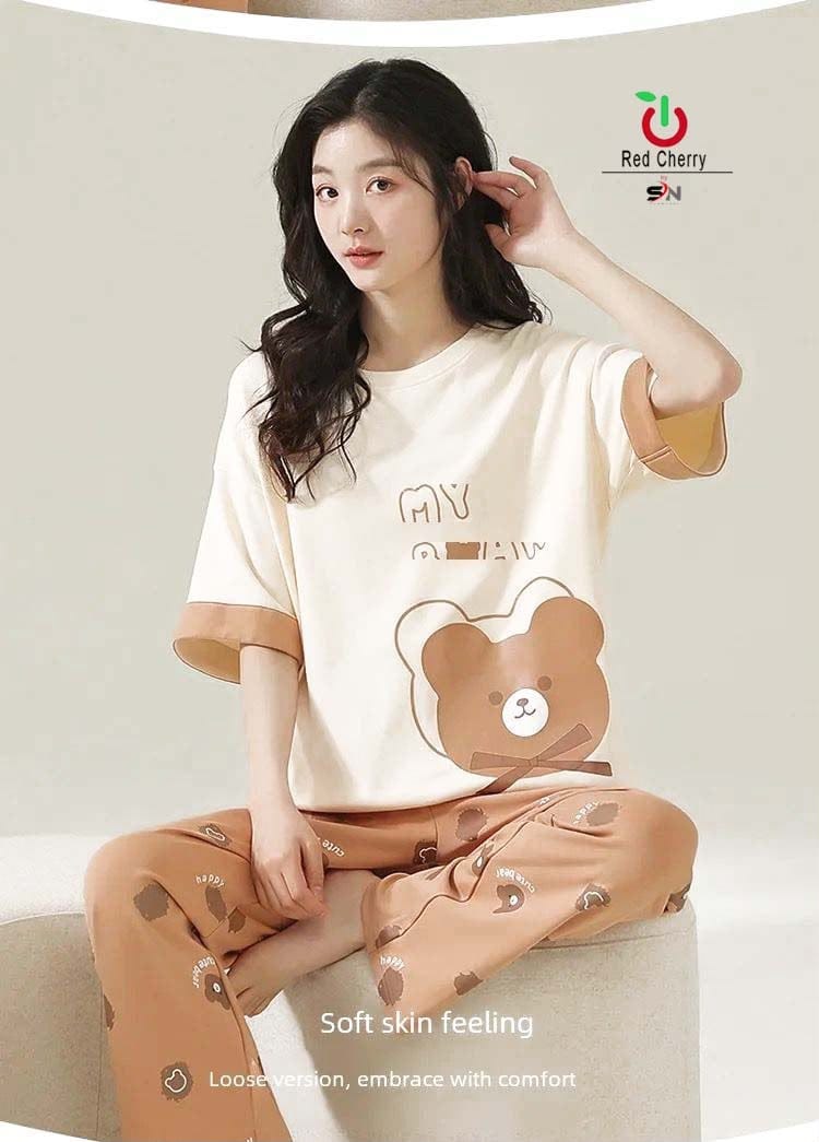 My Bear Print Trendy Cotton Jersey Pj Set