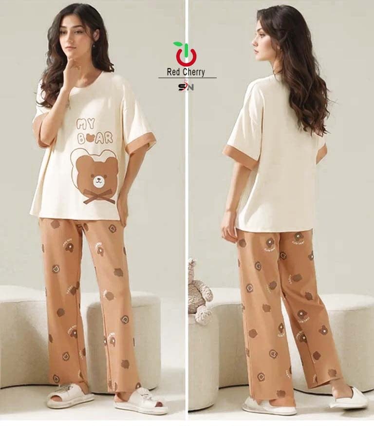 My Bear Print Trendy Cotton Jersey Pj Set