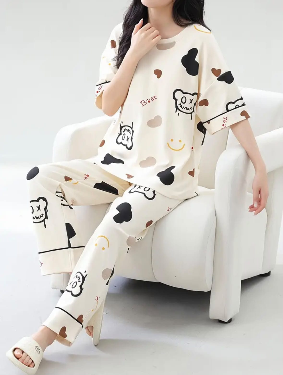 Playful White Trendy Cotton Jersey Pj Set