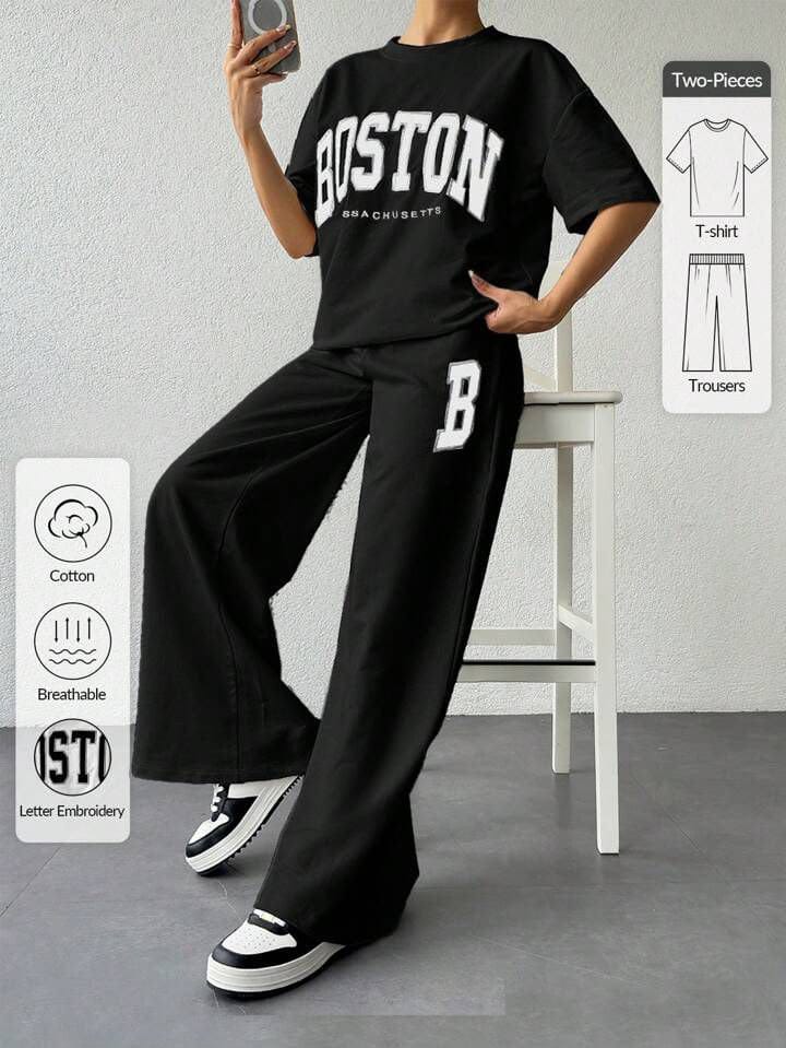 Black Boston Trendy Cotton Jersey Tracksuit