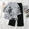 Grey Multi Print Trendy Cotton Jersey Pj Set