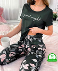 Black Good Night Trendy Cotton Jersey Pj Set