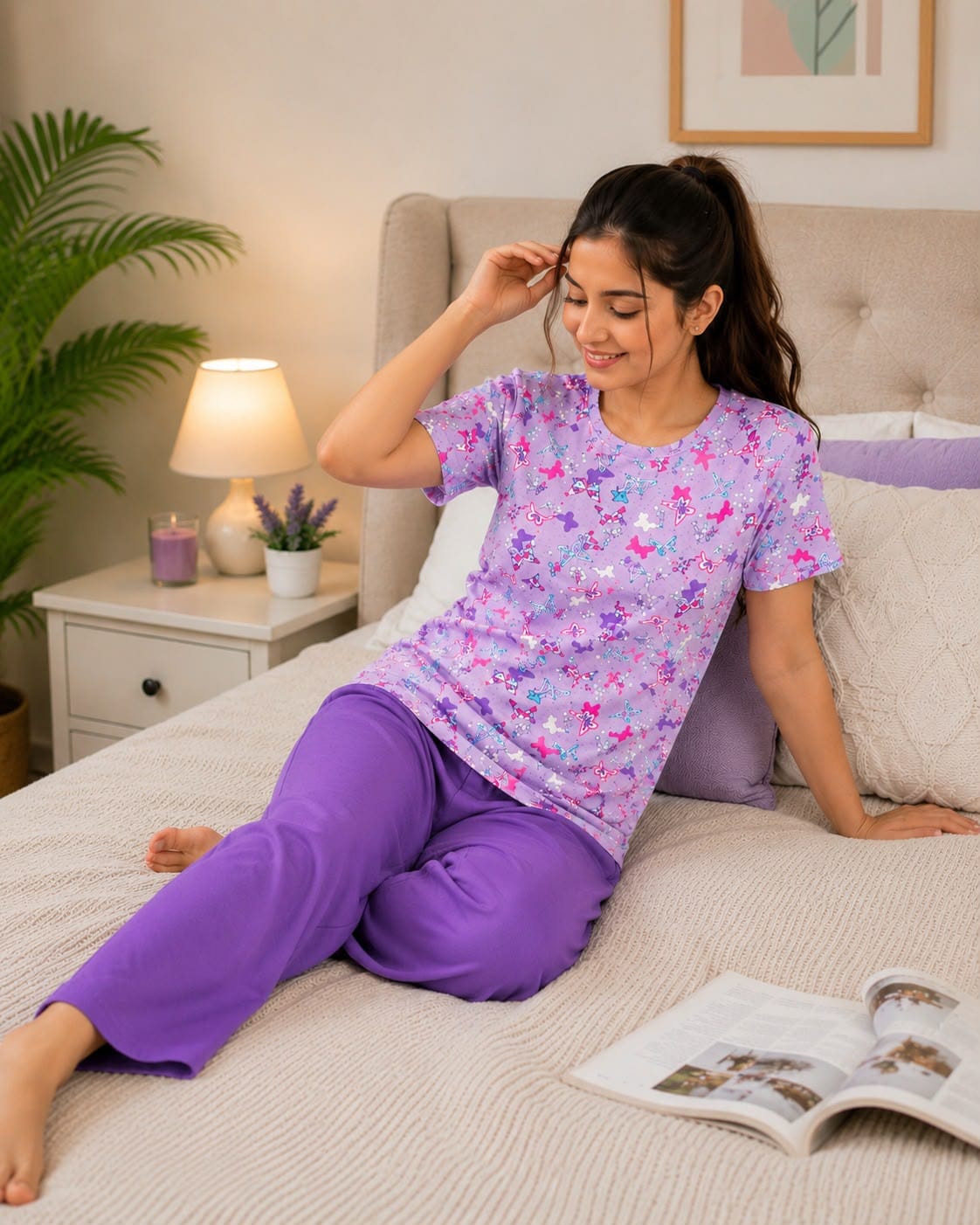 Colorful butterfly  Print Trendy Cotton Jersey Pj Set