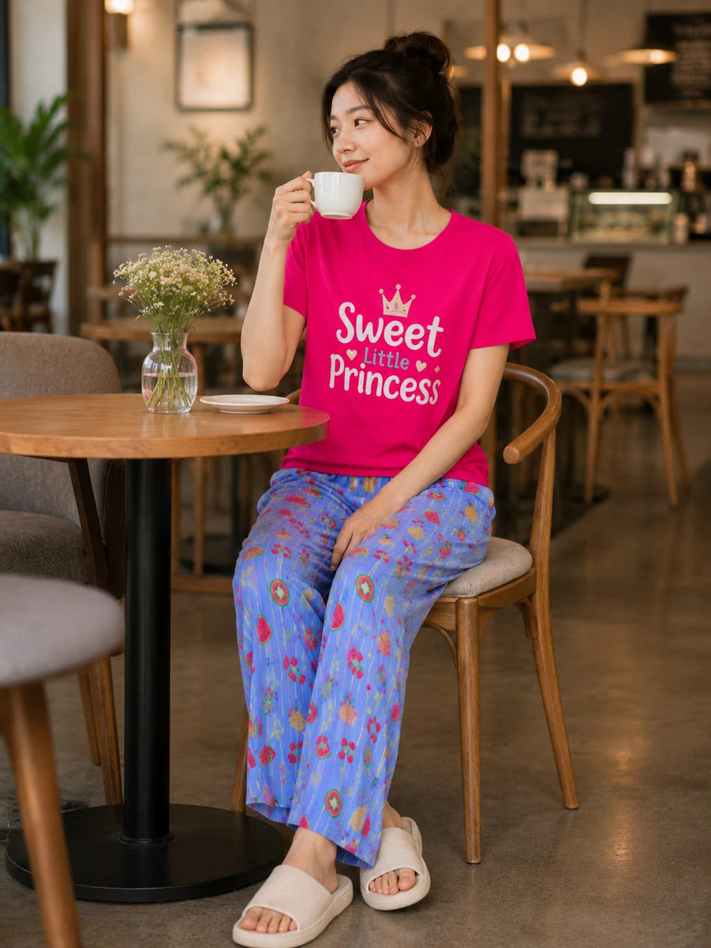Sweet Little Princess Print Trendy Cotton Jersey Pj Set