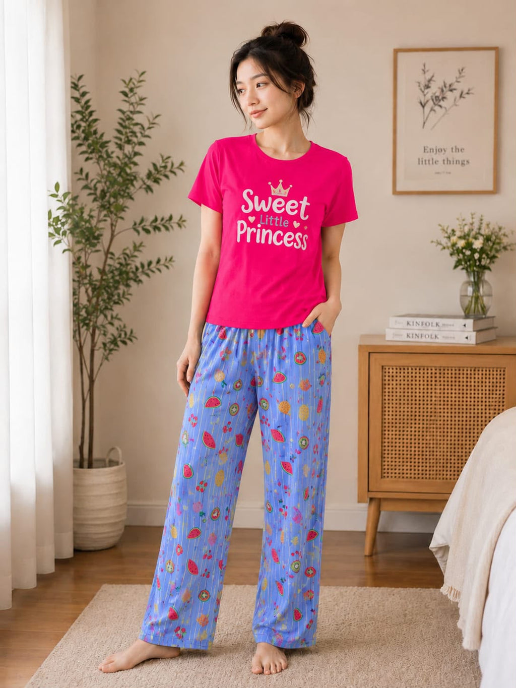 Sweet Little Princess Print Trendy Cotton Jersey Pj Set