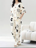 Playful White Trendy Cotton Jersey Pj Set