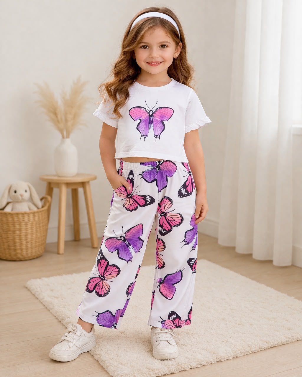 White Butterfly Kids Cozy Cotton Jersey PJ Set