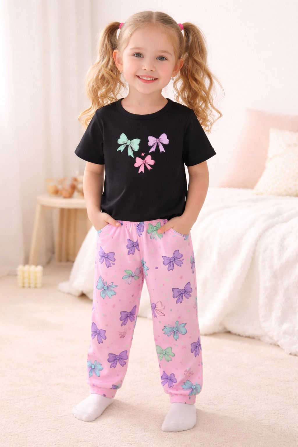 Black Butterfly Kids Cozy Cotton Jersey PJ Set