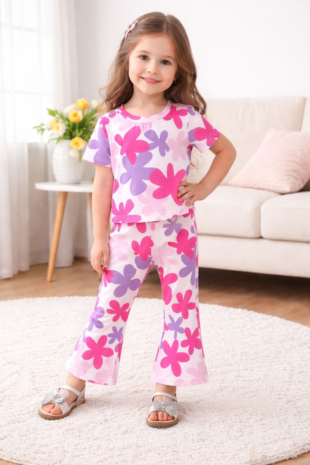 Pink Flowers Kids Cozy Cotton Jersey PJ Set