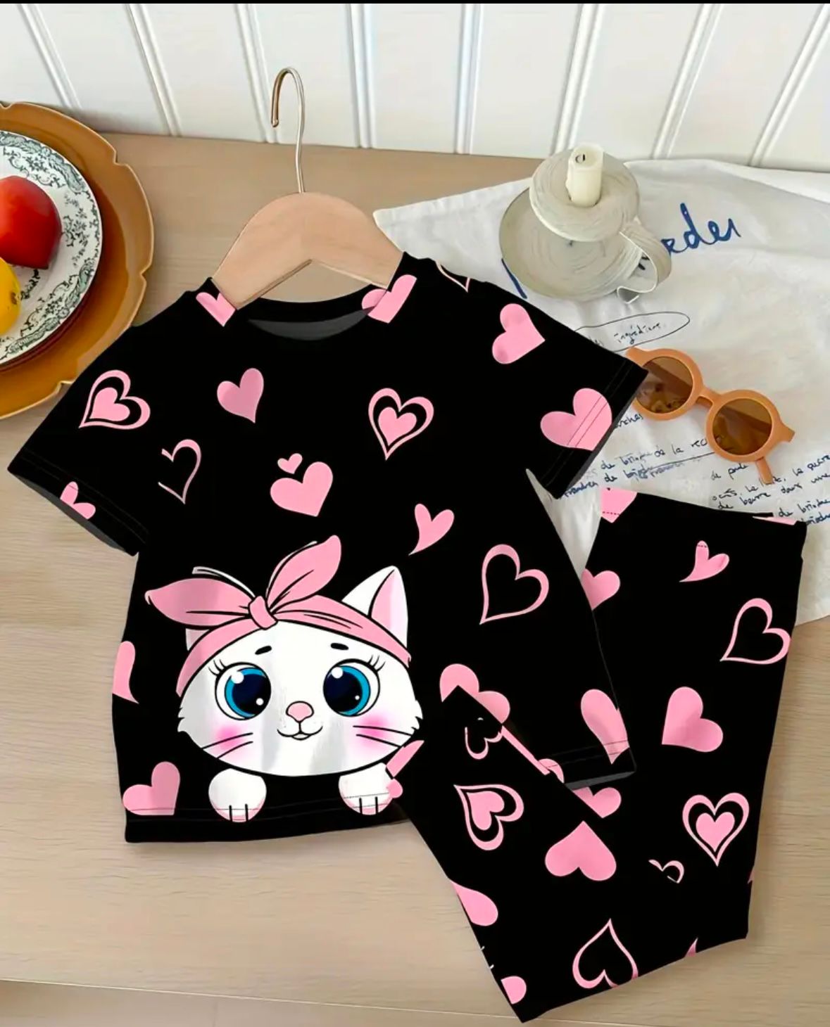 Black Catty Kids Cozy Cotton Jersey PJ Set