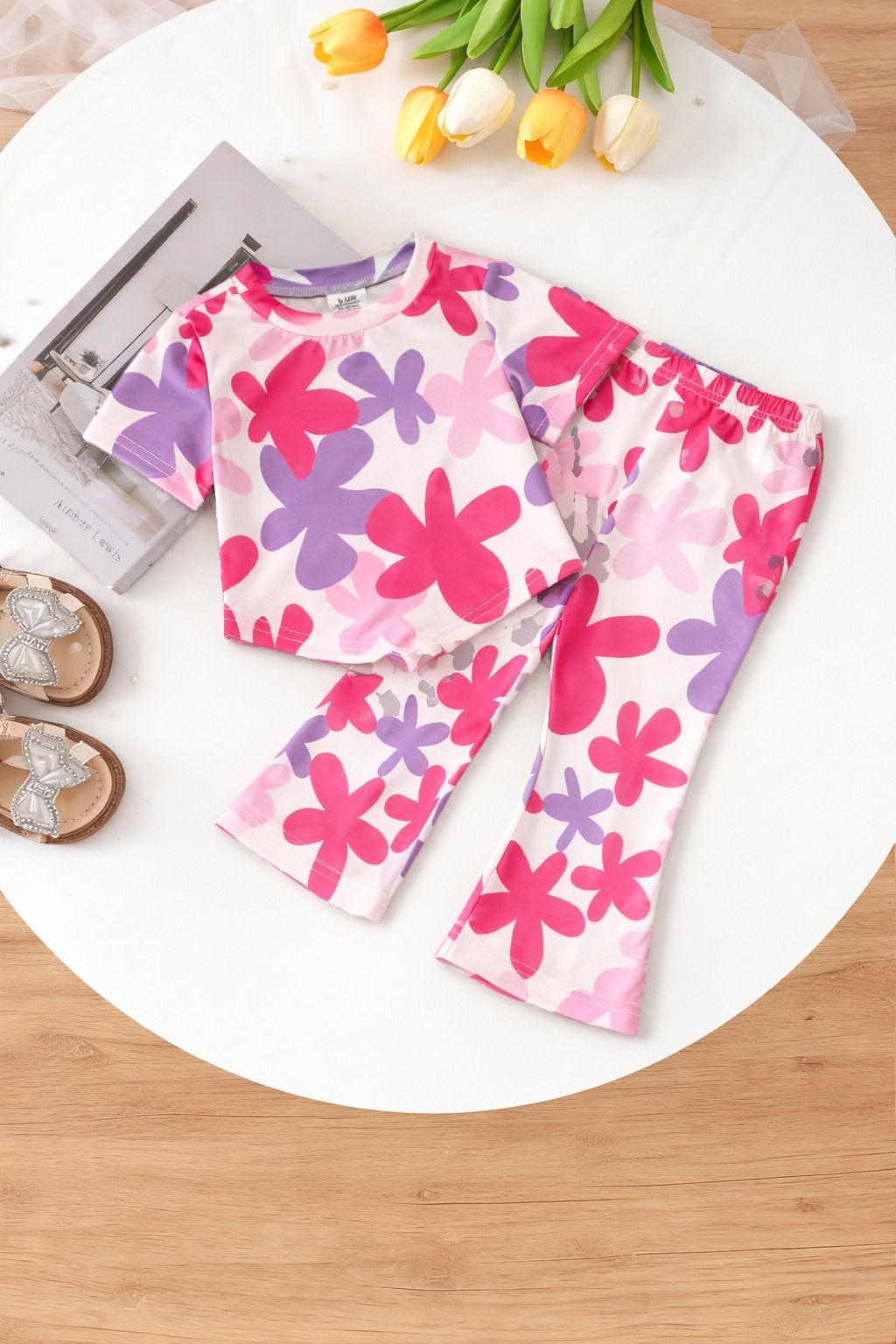 Pink Flowers Kids Cozy Cotton Jersey PJ Set