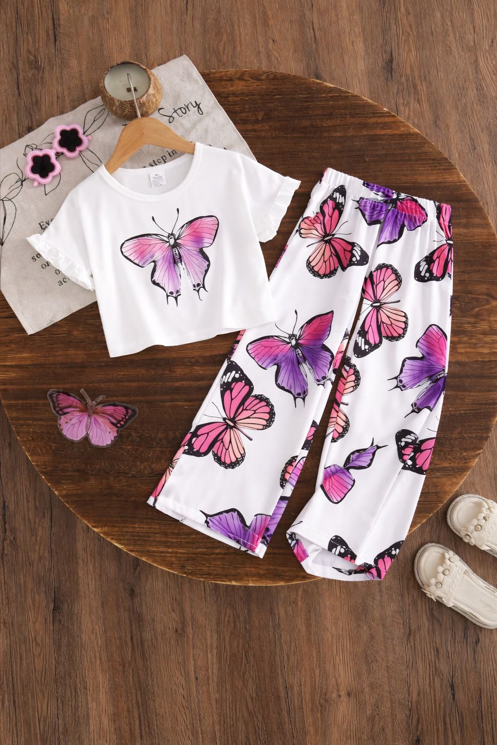 White Butterfly Kids Cozy Cotton Jersey PJ Set