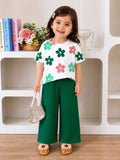 Green Flowers Kids Cozy Cotton Jersey PJ Set