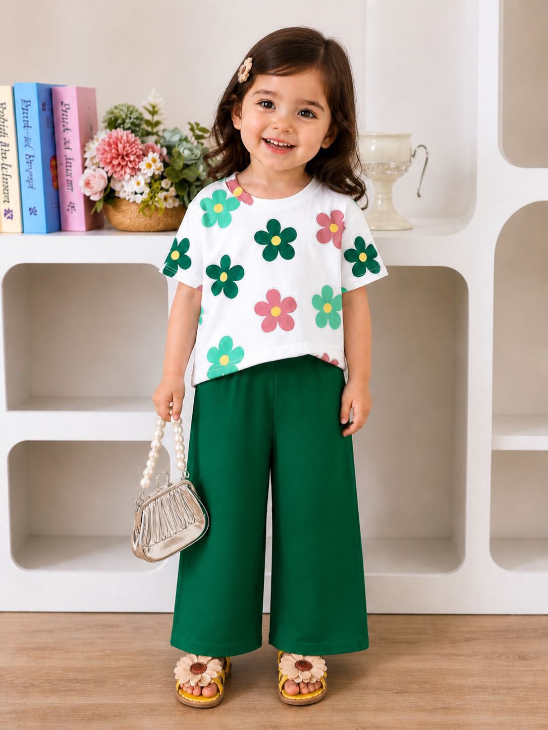 Green Flowers Kids Cozy Cotton Jersey PJ Set