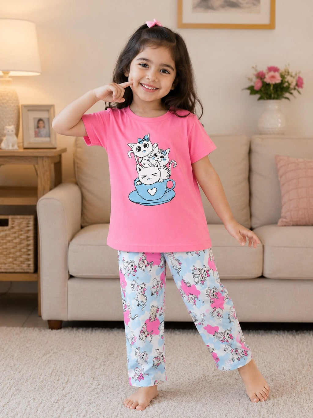 Cats in Pink Kids Cozy Cotton Jersey PJ Set