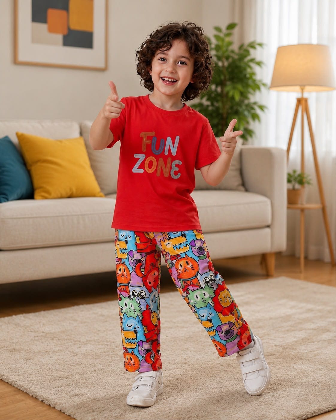 Red Fun Zone Kids Cozy Cotton Jersey PJ Set