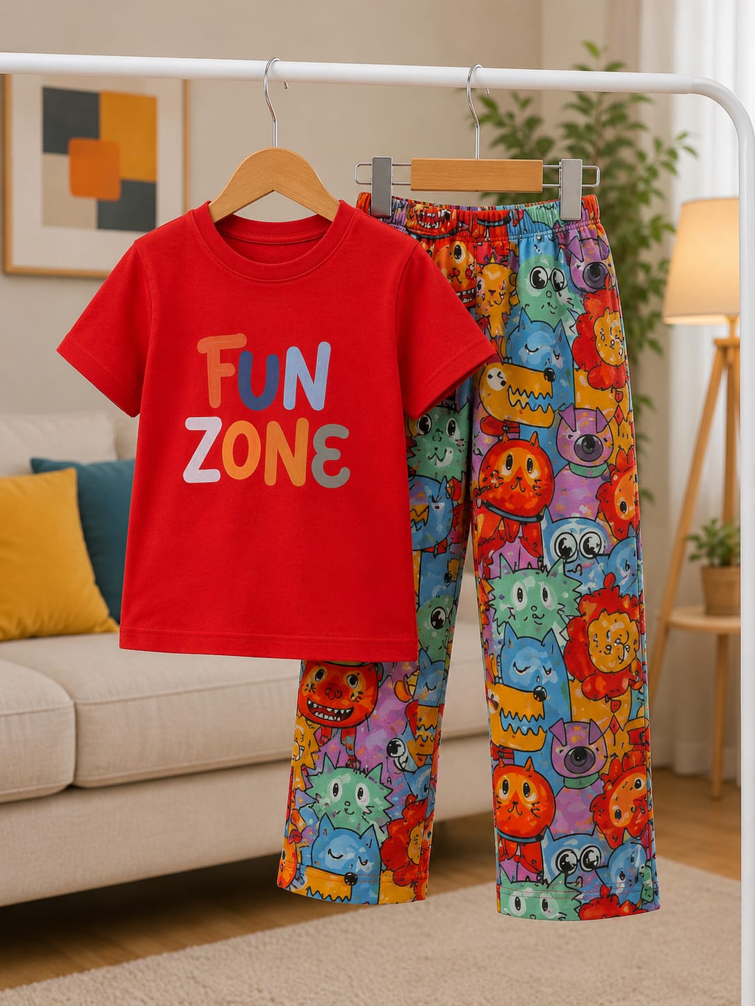 Red Fun Zone Kids Cozy Cotton Jersey PJ Set