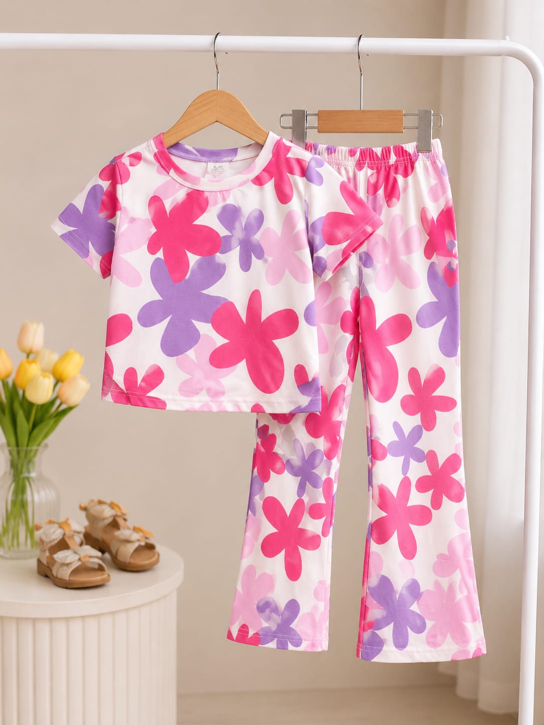 Pink Flowers Kids Cozy Cotton Jersey PJ Set