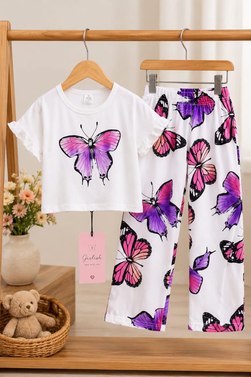 White Butterfly Kids Cozy Cotton Jersey PJ Set