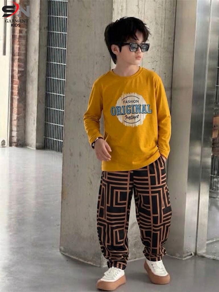 Yellow Brown Kids Cozy Cotton Jersey Suit