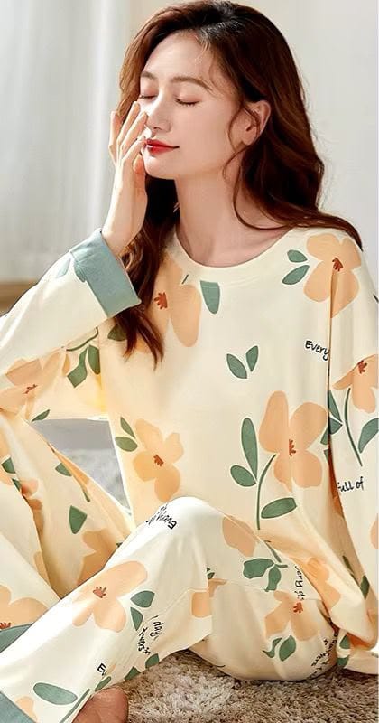 Skin Flowers Trendy Cotton Jersey Pj Set