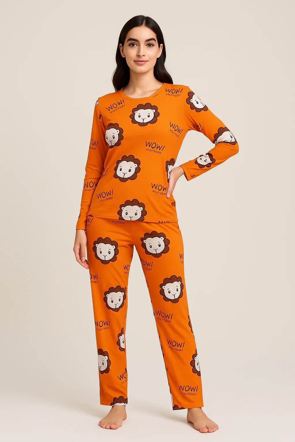 Ornage Tiger Trendy Cotton Jersey Pj Set