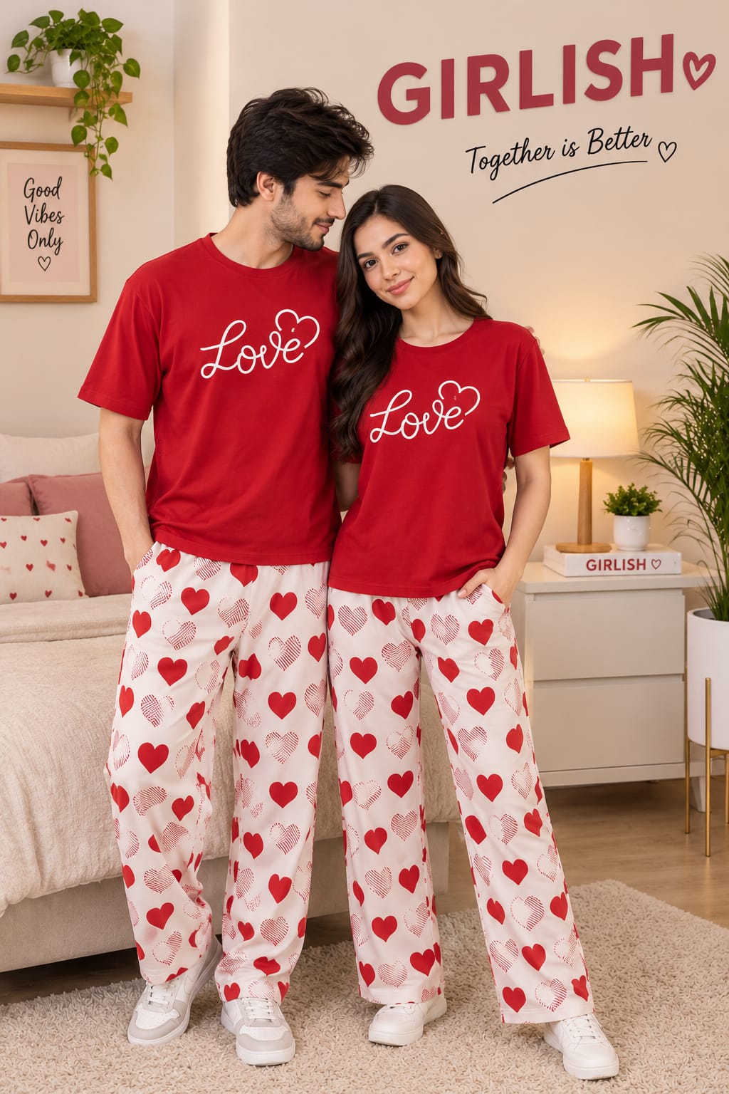 Red Love in air - Couple PJ Set