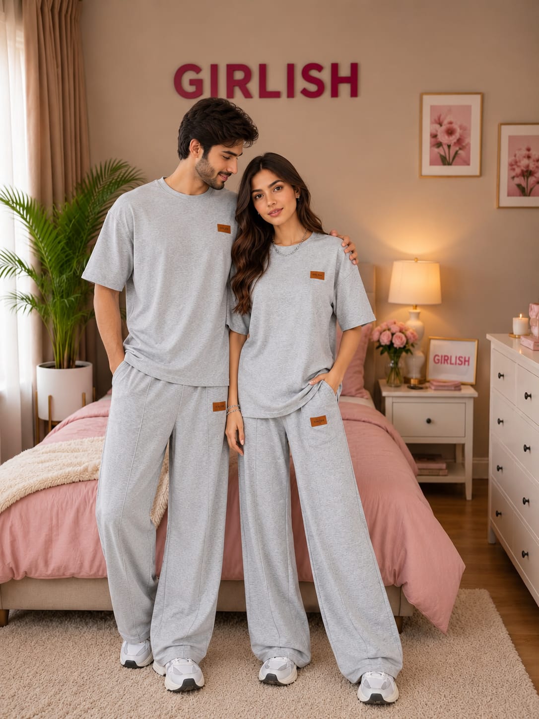 Grey Plain Style - Couple PJ Set