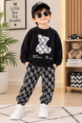 Black Bear Print Winter Track Suit For Kids
