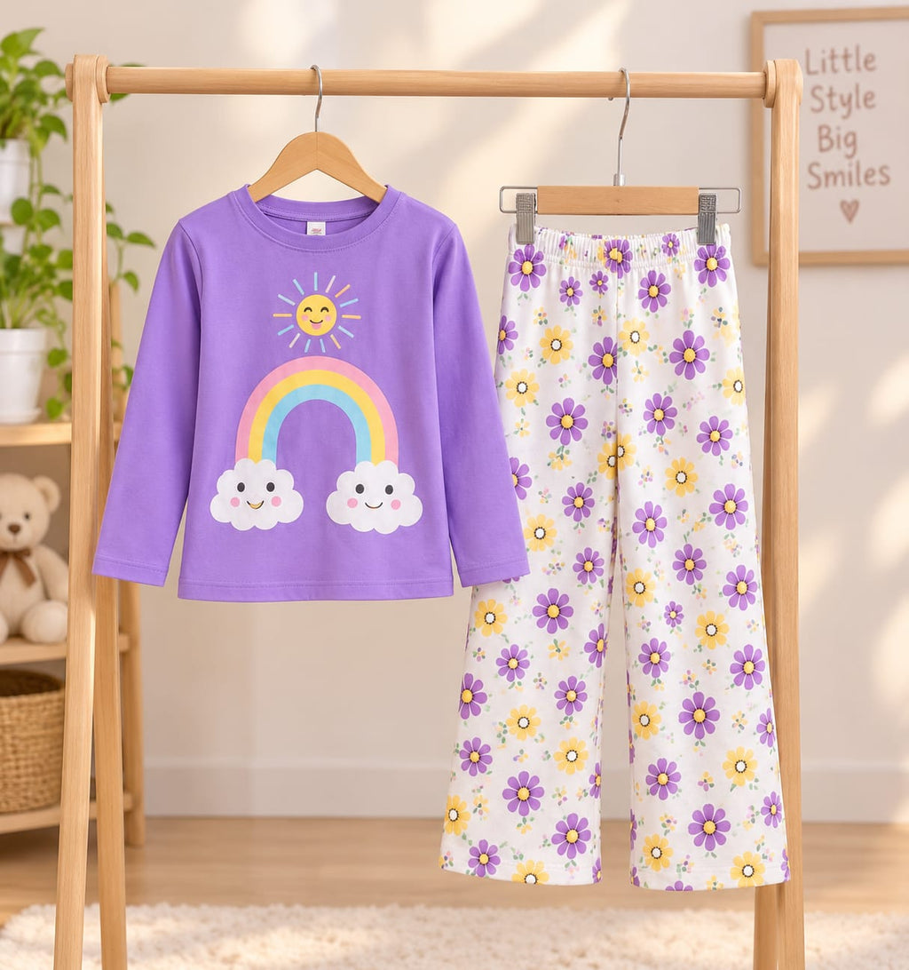 Purple Rambow Printed Kids Cozy Cotton Jersey Kids Wear