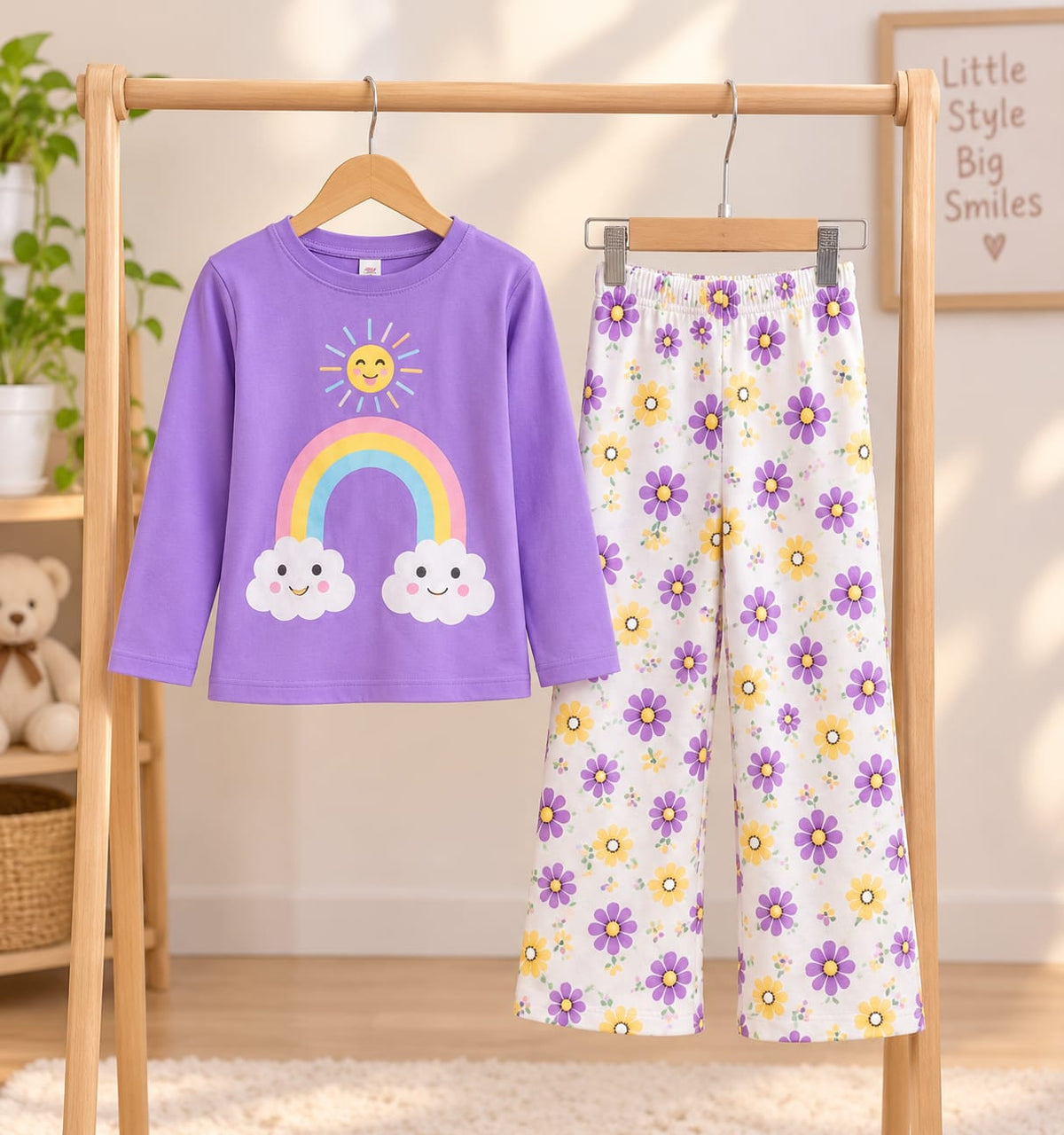 Purple Rambow Printed Kids Cozy Cotton Jersey Kids Wear