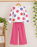 White Pink Flowers Printed Kids Cozy Cotton Jersey Kids Wear