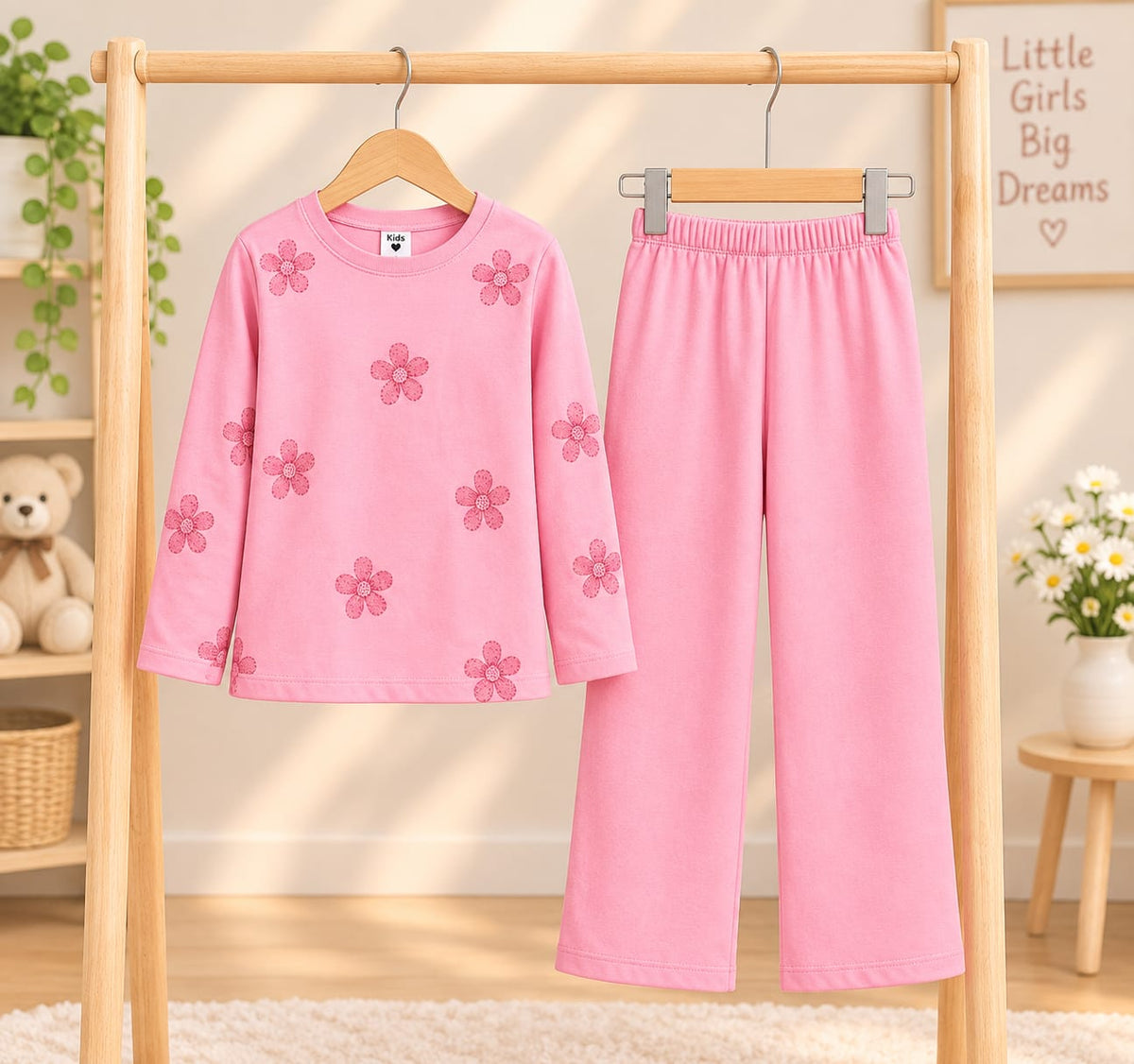 Pinkish Flowers Printed Kids Cozy Cotton Jersey Kids Wear